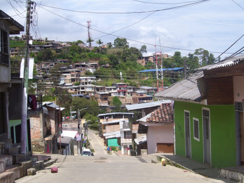 Balboa, Cauca. Some former coca leaf farmers able to move to urban areas like these to find alternative work as construction workers, cooks, shopkeepers, motorbike-taxi drivers