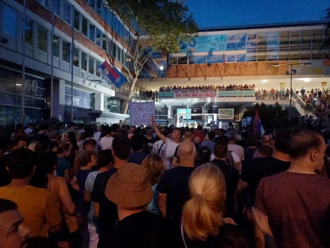 Protest in front of RTS building in Belgrade