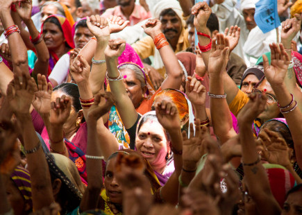 Women at a rally in Narmada valley calling for full rehabilitation of affected communities