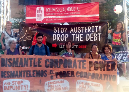 The Global Campaign to Reclaim Peoples Sovereignty, Dismantle Corporate Power and Stop Impunity, with CADTM general secretary and members of the Union of People Affected by Chevron Texaco, a member of CETIM and a member of CCFD that belongs to the 